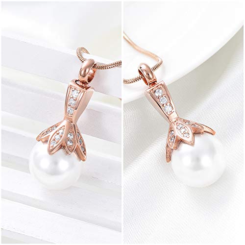 Memorial Jewelry Pearl Urn Necklace - Cremation Ashes Holder Keepsake for Women Rose Gold