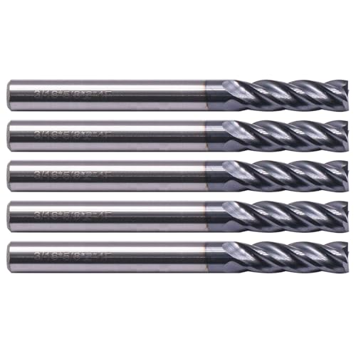 SEFHLI 4-flute solid carbide square end mill set, 5-piece 3/16-inch AlTiN-coated square nose cutters