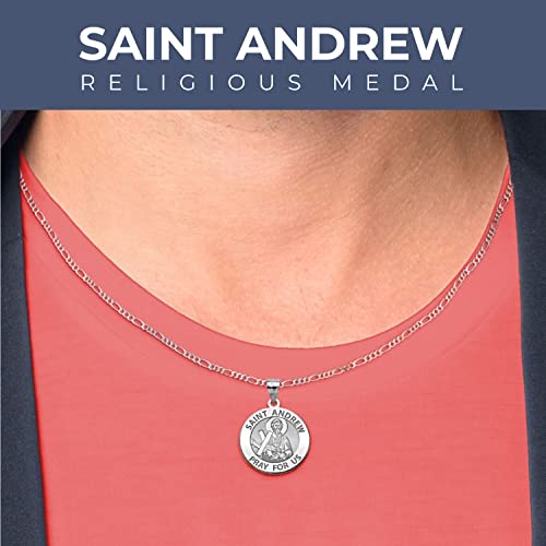 PicturesOnGold.com Saint Andrew Pray for Us Religious Medal Pendant Necklace - 3/4 Inch Size of a Nickel - Silver
