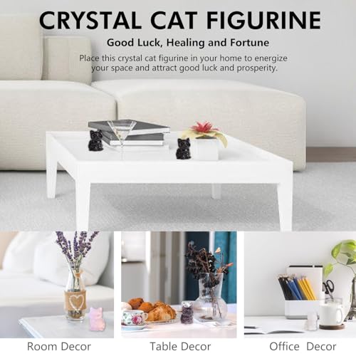 Crystal Cat Figurines Decor, 1.6 Inch Amethyst Crystal Kitten Statue Gift for Cat Lovers Collectors Women, Hand Carved Healing Stone Lucky Sitting Kitty Animal Sculpture Home Office Desk Decor Amethyst Cat