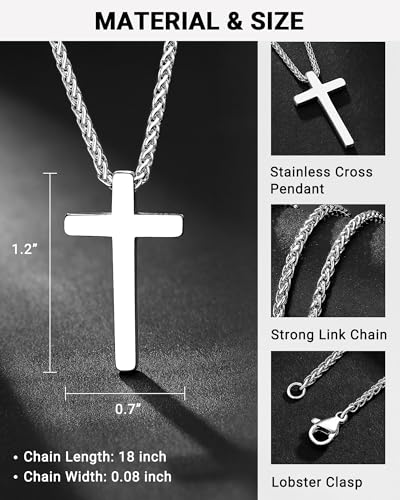18/20In Cross Necklace for Men Birthday Confirmation Baptism Christian Gifts for Boys Teen 18inches