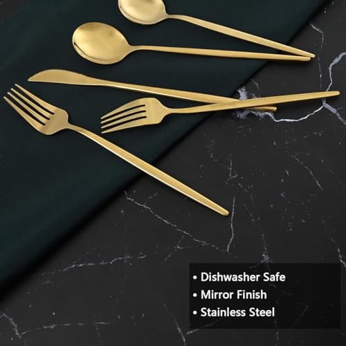 20-Piece Gold Silverware Set for 4, Titanium Golden Stainless Steel Flatware Set, Golden Cutlery Set for Home and Restaurant, Daily Utensil, Mirror Polished, Dishwasher Safe, Serving for 4