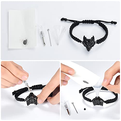 Yinplsmemory Cremation Jewelry Wolf Head Urn Bracelet for Ashes for Women Men Memorial Adjustable Manmade Braided Ashes Keepsake Urn Bracelet Black