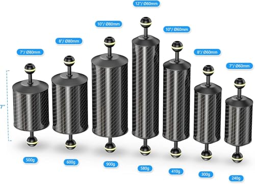 Sea frogs Carbon Fiber Float Arm D60mm, 12'', Buoyancy Provided 580g D60mm, 12'' Carbon Fiber Float Arm