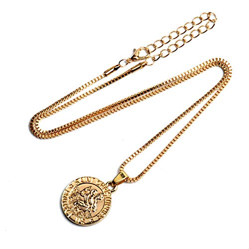 YALLNASL Gold St Christopher Necklace Mens Womens Saint Christopher Pendant Necklace for Men Women Saint Christopher Medal St. Christopher Necklace for BFF Birthday Christmas Gifts