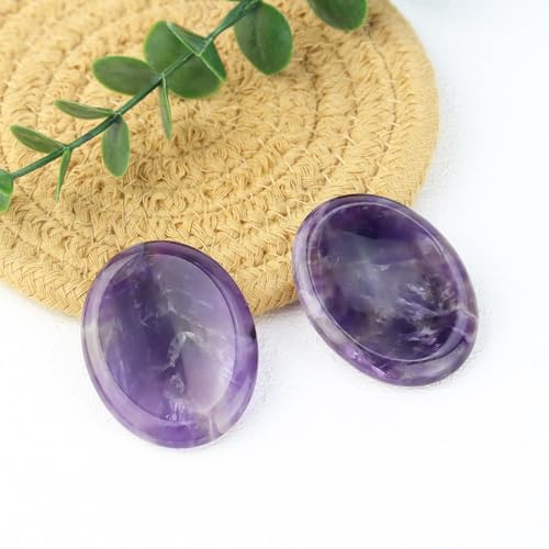 2PCS Thumb Worry Stone Natural Chakra Crystals Healing Stones Energy Stone for Anxiety, Stress, Calm Stripe Meditation (Amethyst) Amethyst