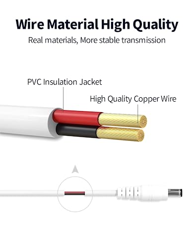 TONTON DC Extension Cable 5 Metres, DC 12 Volt Power Supply Adapter Cable, 2.1 mm/5.5 mm DC Plug Extension, Additional 5 Metres 15 ft Length for DC 12 V Power Supply Surveillance Camera Charger, 5 m (Pack of 1) White