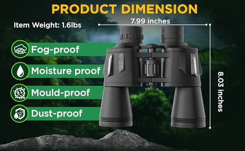 20x50 High Powered Binoculars for Adults with Smart Phone Adapter – Waterproof Compact Hunting Binoculars for Bird Watching, Low Light Night Vision Travel Binoculars with Carrying Case & Strap 20x50 Black Binoculars