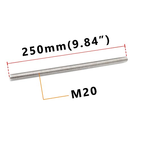 Feelers M20x250mm 304 stainless steel fully threaded rod with right-hand threads, 250mm long
