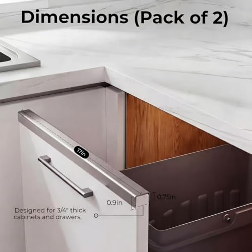 2 Pack 17 inch Stainless Steel Drawer Edge Guard, Slip-on Cabinet Door Protector with Strong 3M Double Sided Adhesive Tape, Fits 3/4" Thick Doors and Drawers,Rustproof Brushed Stainless