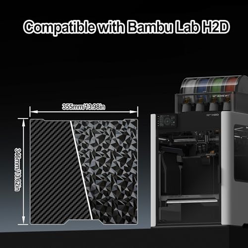 355x346mm PET PEO Double Side Build Plate for Bambu Lab H2D, Smooth Diamond PEO+Carbon Fiber PET Spring Steel Sheet Plate for Bambulab H2D 3D Printer PEO+PET 355x346mm
