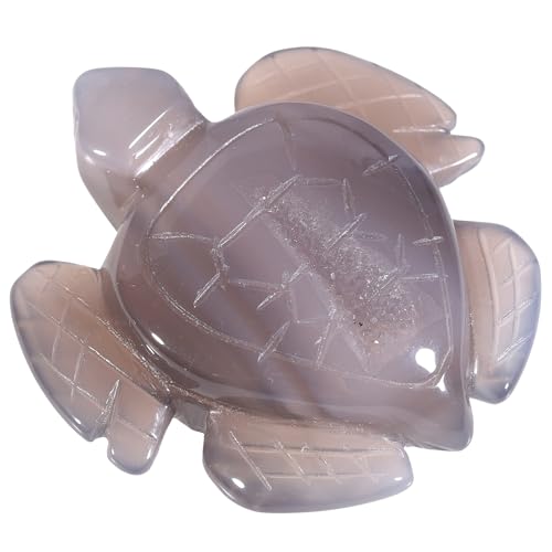 SUNYIK Carved Agate Geode Pocket Statue Natural Turtle Animal Stone Sculpture Figurine Home Office Decor for Healing Meditation