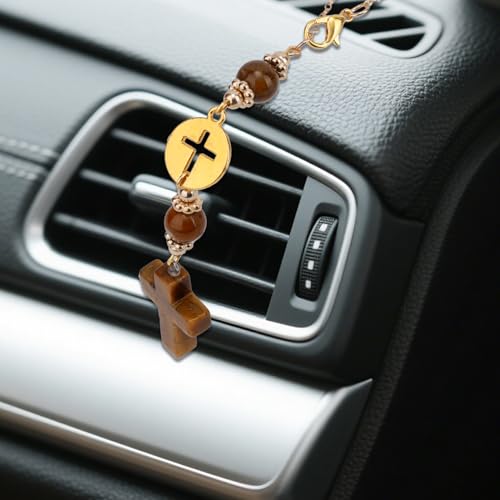 Cross Crystal Car Charm for Rear View Mirror, Cute Boho Car Mirror Hanging Accessories for Women (Yellow) Yellow