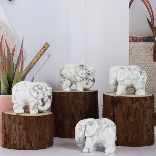 2''White Howlite Elephant Statue Small Good Luck Elephant Home Desk Decor