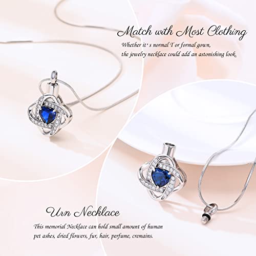 Minicremation Cremation Heart Urn Necklace Ashes Love Heart Pendant Birthstone Necklace Jewellery Gifts for Women Girl Keepsake Pendant Memorial Locket Ash Silver-Blue
