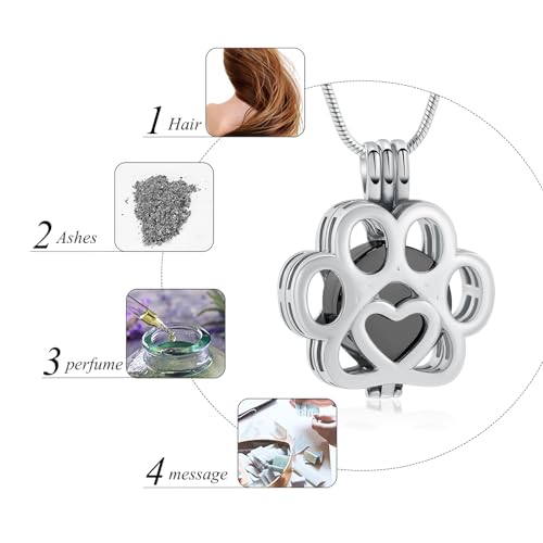 Pet Cremation Jewelry For Ashes For Dog/Cat Paw Stainless Steel Memorial Locket Urn Necklace Inside Mini Case Keepsake Cremation Jewelry Women Men Silver-Black
