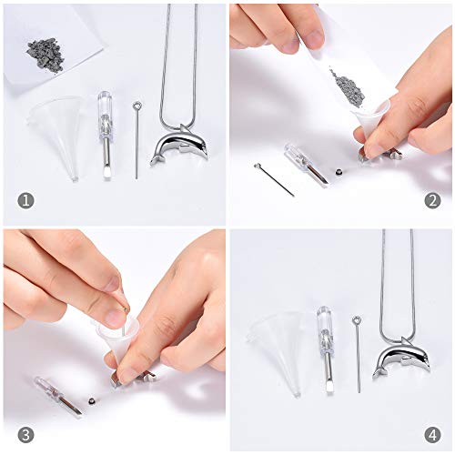 Minicremation Dolphin Shape Cremation Jewelry Necklace for Ashes Stainless Steel Ashes Holder Memorial Jewelry Keepsake Urn Pendant +fill kit Silver