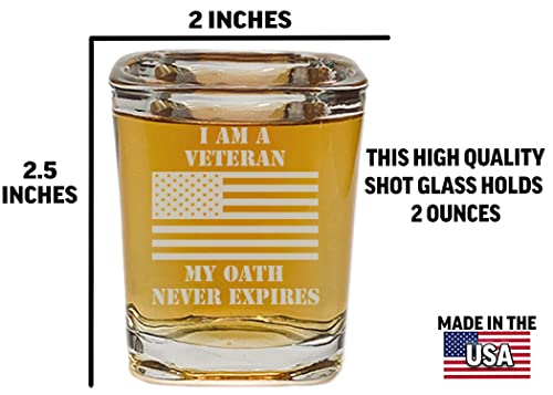 Rogue River Tactical I am a Veteran My Oath Never Expires Square Shot Glass Gift For Military Vet (Pack of 4) 2 Ounces (Pack of 4)