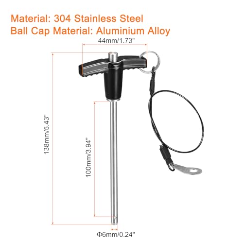 uxcell stainless steel T handle lock pin, 6mm x 100mm, push-button quick release design