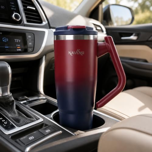 Era Flip 40oz Tumbler with 100% Leakproof Covered Straw Lid | Hygienic Covered Straw | Insulated Stainless Steel Water Bottle with Handle | Cup Holder Friendly | BPA-Free (Maroon & Navy) Maroon