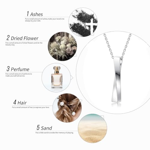 BEILIN 925 Sterling Silver Vertical Bar Urn Necklace Simple Urn Pendant Commemorative Ashes Souvenir Men Women's Necklace Cremation Jewelry (Silver twisted cube bar)