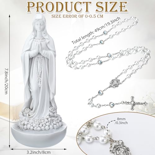 Qunclay Virgin Mary Rosary Holder 7.8"H Mary Statue with White Cross Rosary