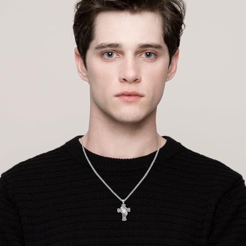 Raven Prayer Hand Cross Necklace Sterling Silver for Men 02-Prayer Hand Cross