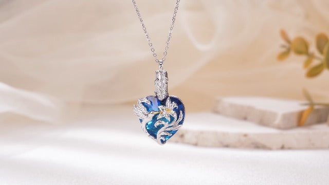 VONALA Hummingbird Urn Necklace for Ashes S925 Sterling Silver Hummingbird Cremation Jewelry for Ashes for Women Hummingbird Memory Ashes Keepsake Necklace for Loss Loved Ones Women Blue