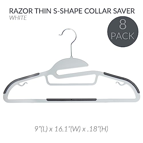 Simplify 40 Pack Ultimate Hanger | S-Shape Collar Saver | Ultra-Thin | Non-Slip | Accessory Bar | Belts | Scarves | Ties | Tank Top | Closet Organization | White