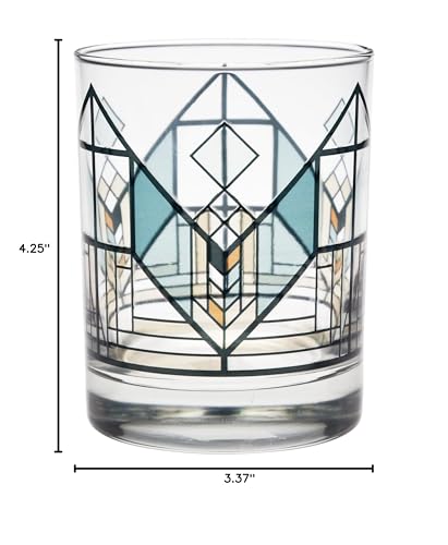 Culver Frank Lloyd Wright DOF Double Old Fashioned Glass 14-Ounce (Gift Boxed Set of 2, Lake Geneva Tulip)