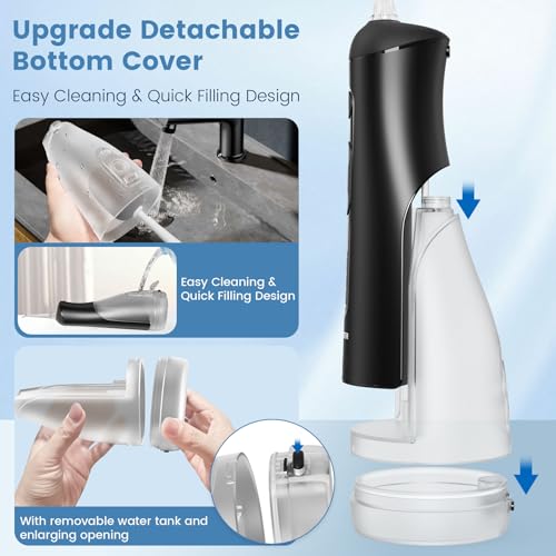Dental Floss with Removable Washable Tank, 5 Modes, Rechargeable Cordless Oral Irrigator, 300ml, Portable Dental Floss, IPX7 Waterproof for Home and Travel, Black Premium Black