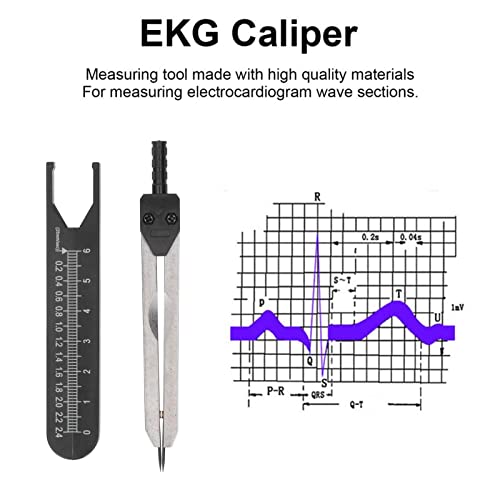 ECG Ruler, 0-2.4 Inch Divider Measuring Tool Made of Stainless Steel, Compass for Breastfeeding, Drawing, Practical Carry in the Bag (Black) Black