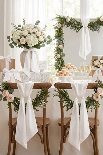 12 Pack White Wreath Sash Bulk for Front Door, Blank Linen-Look Wreath Sashes for Embroidery Wedding Event, DIY Church Holiday Decor, 5.12 x 54 Inch White - 12 Pack
