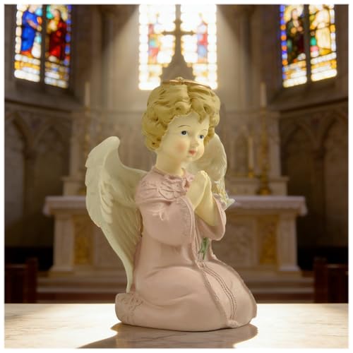 Kneeling Praying Angel Figurine With Flowers, 5.32 Inch Resin Angel Decor 5.32'' Pray Angel Kneeling