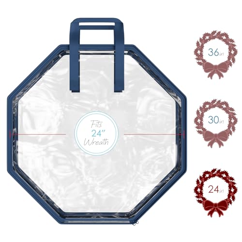Hearth & Harbor 24" Clear PVC Wreath Storage Organizer Box - Dual Zipper, Reinforced Handles, Durable PVC Material 24" - 2 Pack Improved Wreath Bag