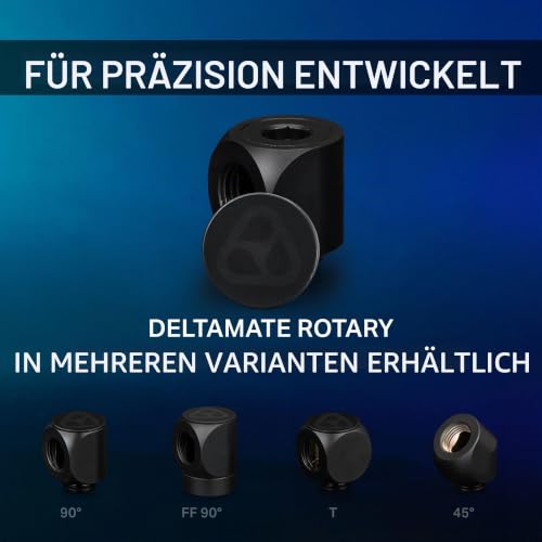 Thermal Grizzly - DeltaMate - Rotary 90° - Swivel Fitting - Black - CNC Machined Brass - G1/4" Male & Female Thread - For Modular Combinations in Water Cooling Systems | 90° Rotary, Brass, EPDM, G1/4 Male Female, Black, Compact, Modular, Seamless Integ...