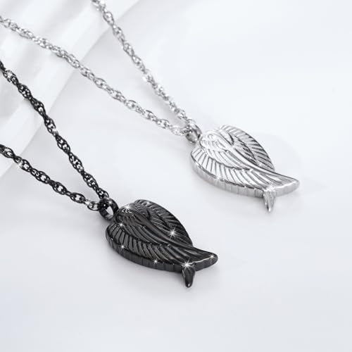 Decor Urns Urn Necklace for Ashes Memorial Cremation Jewelry for Ashes, Angel Wings Keepsake Pendant Ash Holder Stainless Steel Cremation Locket Jewelry for Women Men & Funnel Kit & Bag 2Pack(Silver+Black)