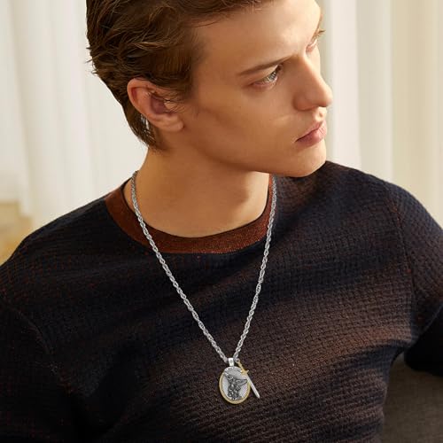 CELESTIA St Michael Pendant for Men Sterling Silver St Michael the Archangel Necklace Medal Jewelry Saint Michael Pendant Protect Us Amulet Necklace Fathers Mothers Day Gifts for Men Son Dad Him