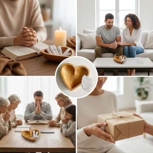 Prayer Bowl - Heart Wood with 24 Blessing Cards and Storage Bag
