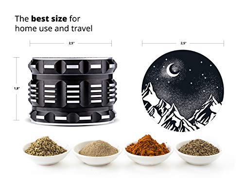 MYSTE Herb Grinder 63 mm Large with Improved Sharpest Teeth, 4 Pieces with Scraper, Magnetic Lid, Premium Spice Mill, Cruncher, Gift Packaging (MYSTE Grinder) Black
