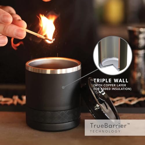 Elemental Recess Lowball Tumbler Set of 2, 10oz Triple Wall Stainless Steel Cup with Non-Shattered Tritan Lid, Insulated Whiskey Glass, Insulated Coffee Tumbler Mug for Hot & Cold Drinks - Black 10 Ounces Black(Pack of 2)
