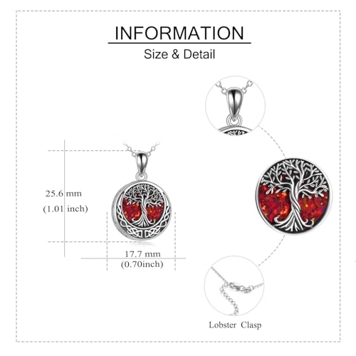 ONEFINITY Tree Of Life Urn Necklaces For Ashes Sterling Silver Opal Tree Of Life Cremation Jewelry For Ashes Memory Jewellery For Women Men Red Opal Tree