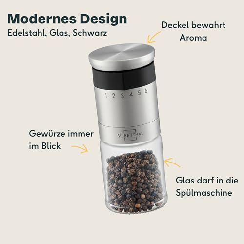 SILBERTHAL Salt and Pepper Mill - 6 Levels Gewürzmühle Mahlgrad außen