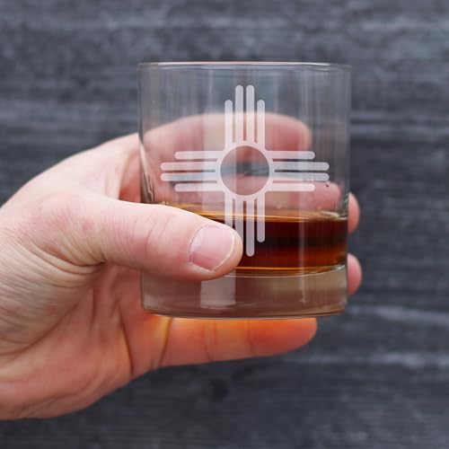 New Mexico Flag Whiskey Rocks Glass for New Mexicans - 10.25 oz - Set of 2