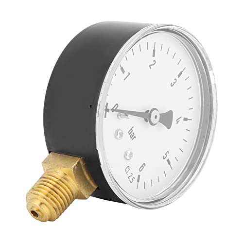 Dioche Compressed Air Pressure Gauge 1/4" 6 Bar Metallic 1/4" NPT Air Hydraulic Pressure Gauge 0-6 Bar Side Mounted