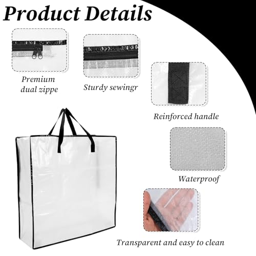 5 Pack Moving Bags, Wreath Storage Bag, Garland Container, Clear Storage Bags with Handles and Zippers Moving Bag for College Carrying, Bedding, Gift Organizer, Under the Bed Storages
