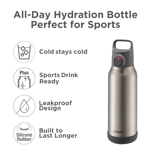 MTA-H100WH Tiger Vacuum Insulated Stainless Steel Bottle, 34 oz (1.0 L), Handle Included, Easy to Open with One Handle, One-Touch, Sports Drink, Large Capacity, Direct Drinking 33.8 Ounces Smoke White