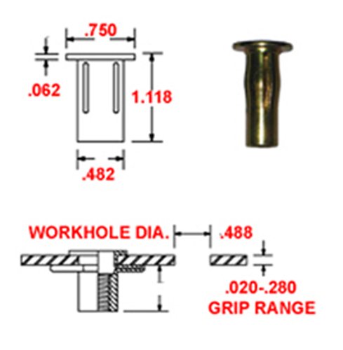 [Australia - AusPower] - S31MG280 Steel PRE-BULBED Shank, Multi-Grip Rivet-NUT Gold ZINC Finish, 5/16-18 X .020-.280 Grip Range (Pack of 25) 