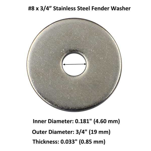 120 pcs #8 x 3/4 inch 304 Stainless Steel Fender Washer, Outer Diameter 3/4 inch Flat Washers #8 x 3/4" 120 pcs