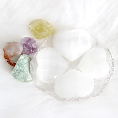 1PC Selenite Crystal Heart Worry Stone, Natural Heart Rocks